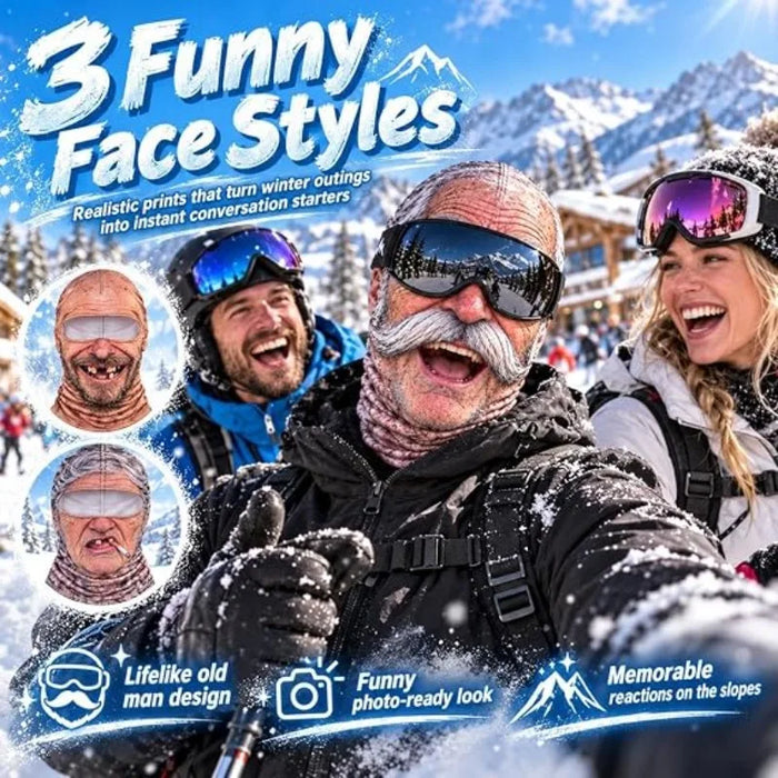 Old Man Ski Mask Funny Realistic Face Balaclava 3D Printed Full Face Winter With Neck Coverage