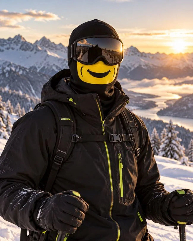 Concept de cagoule noire avec visage jaune inspiré des personnages en briques